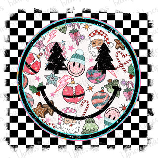 Checkered Faded Christmas Decor Smiley