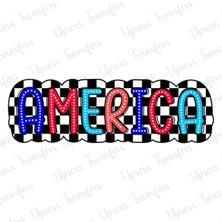 Checkered Red White And Blue America Doodle