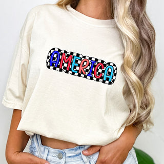 Checkered Red White And Blue America Doodle