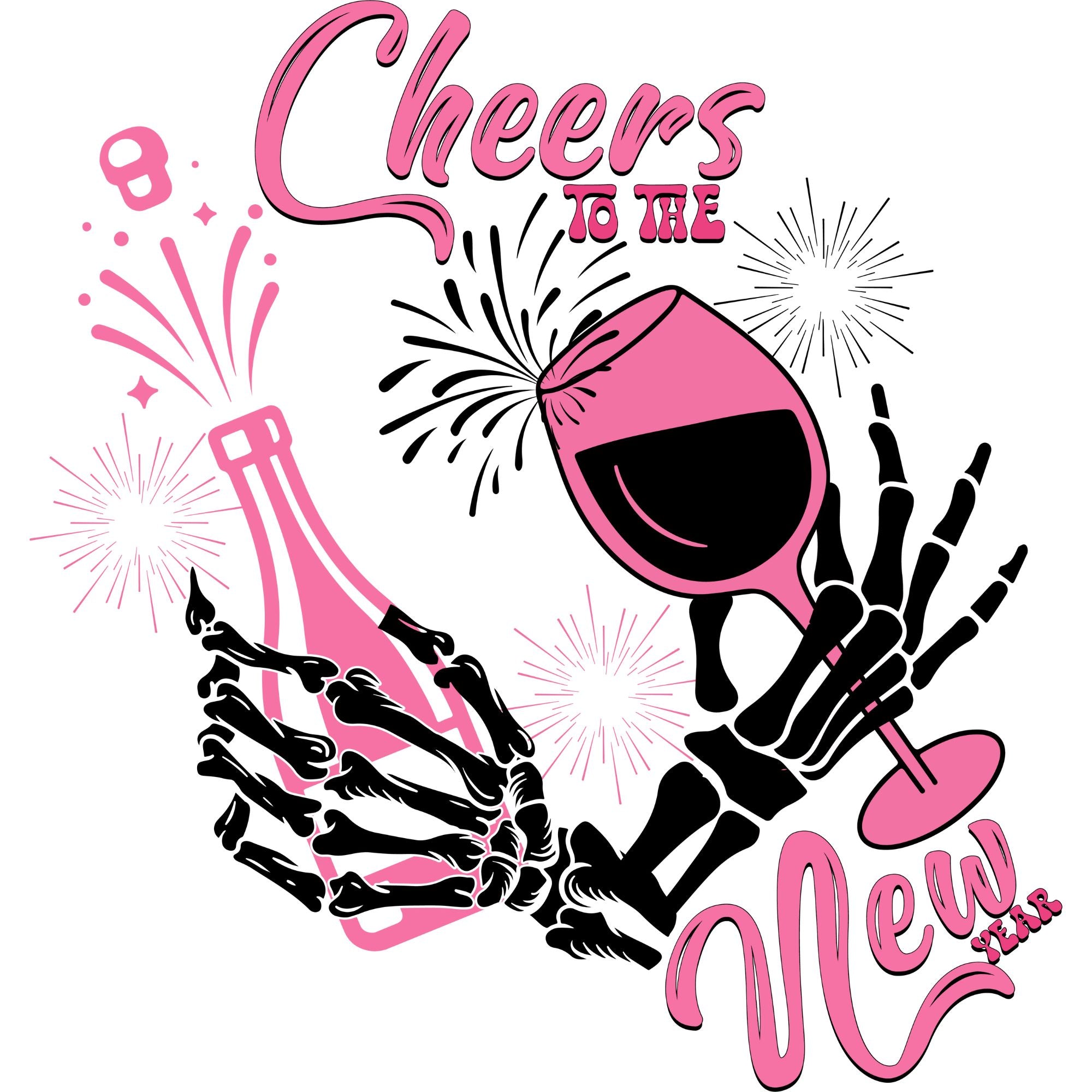 Cheers To The New Year Pink Skull