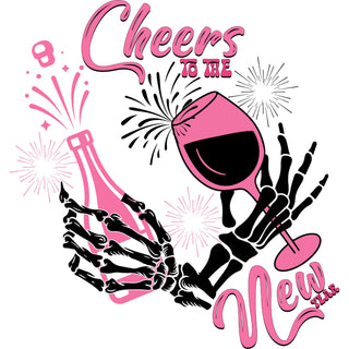 Cheers To The New Year Pink Skull