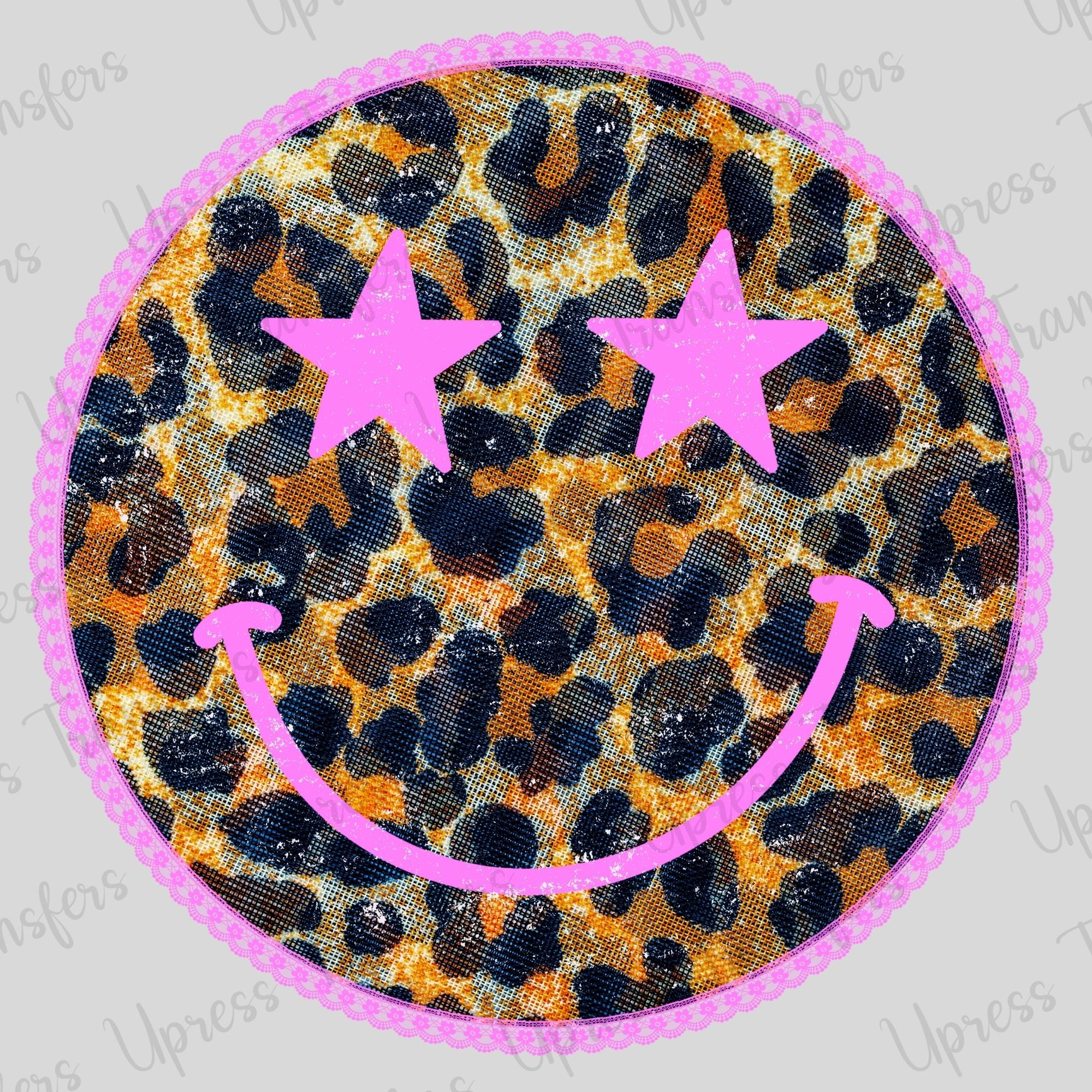 Cheetah Distressed Smiley Face Light Pink