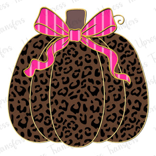 Cheetah Pumpkin With Pink Striped Bow