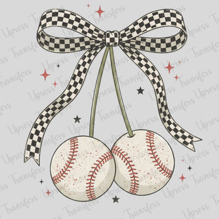 Cherry Baseball Checkered Bow