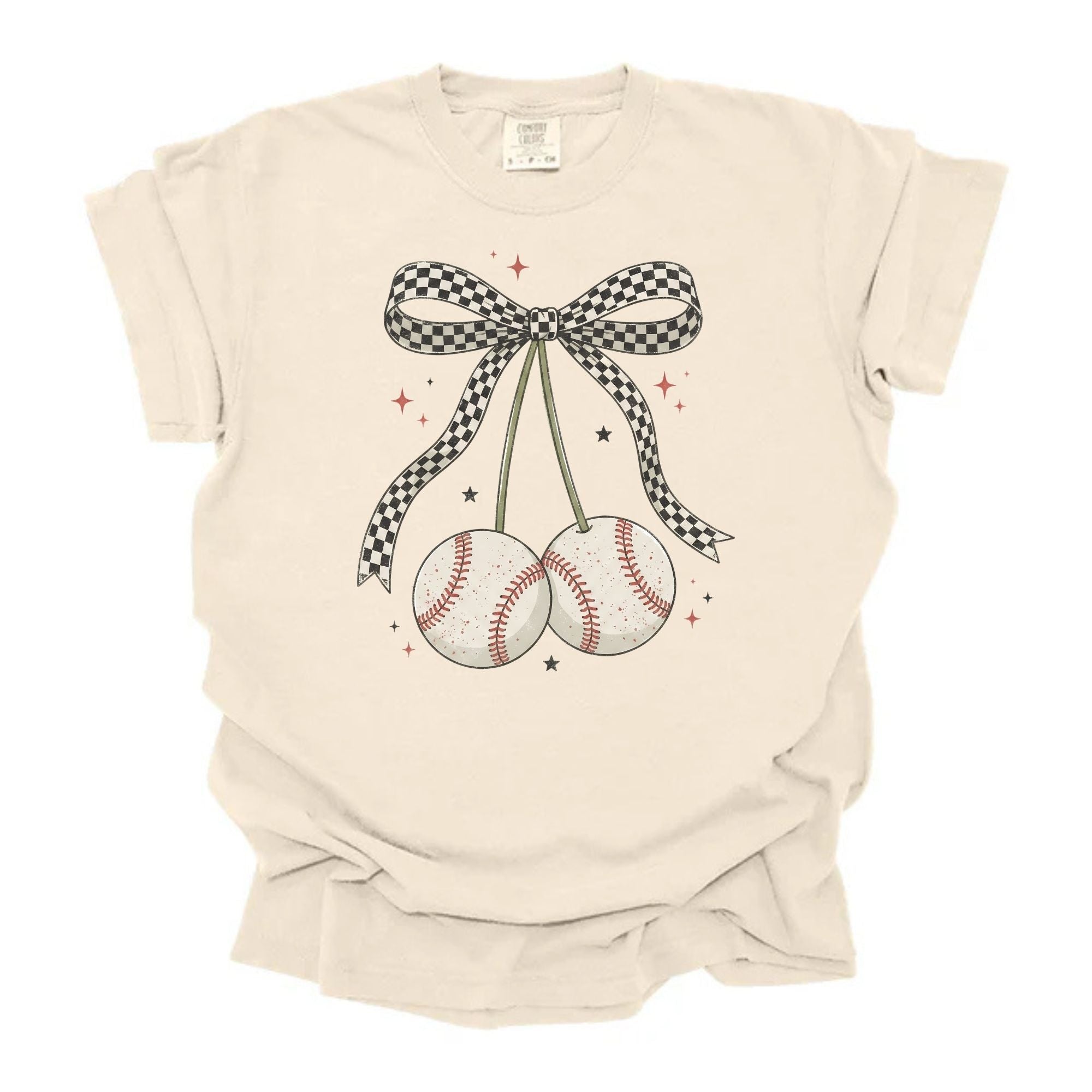 Cherry Baseball Checkered Bow