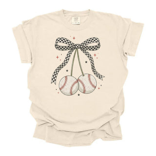 Cherry Baseball Checkered Bow