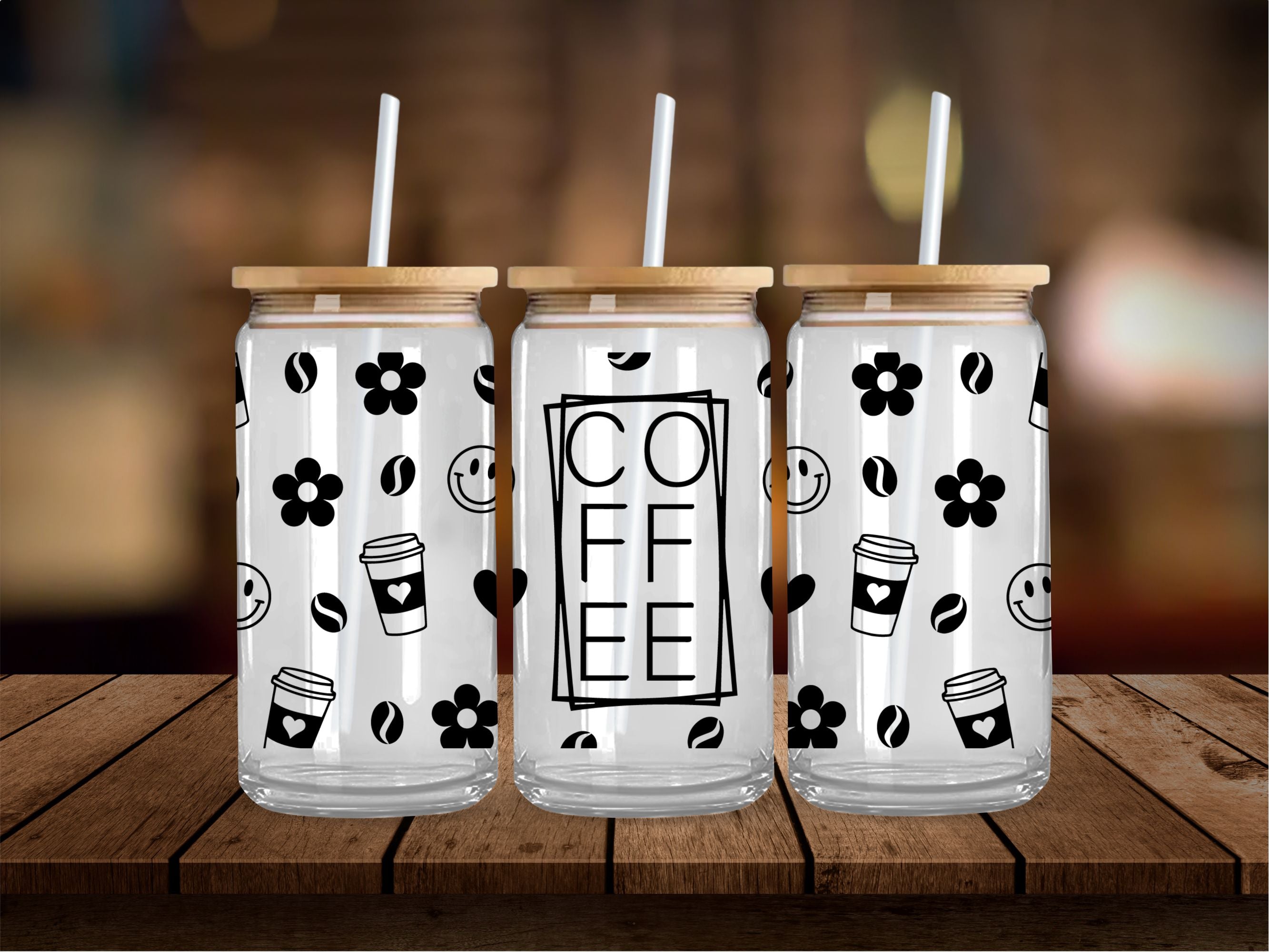 Coffee Cups and Beans 16 Oz Wrap