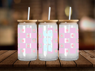 Coffee Stacked Checkered Flowers 16 Oz Wrap