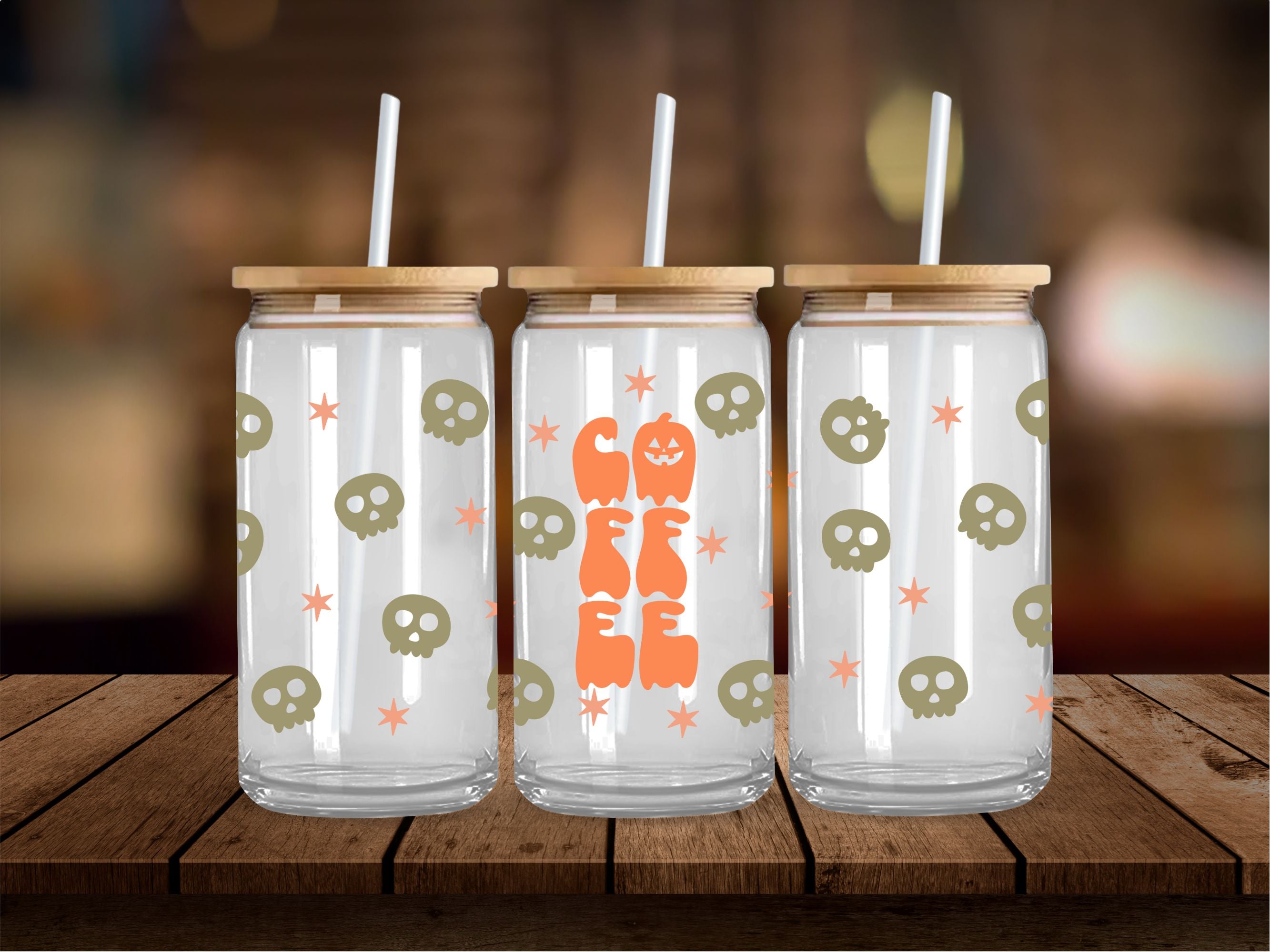 Coffee Stacked Green Skulls 16 Oz Wrap