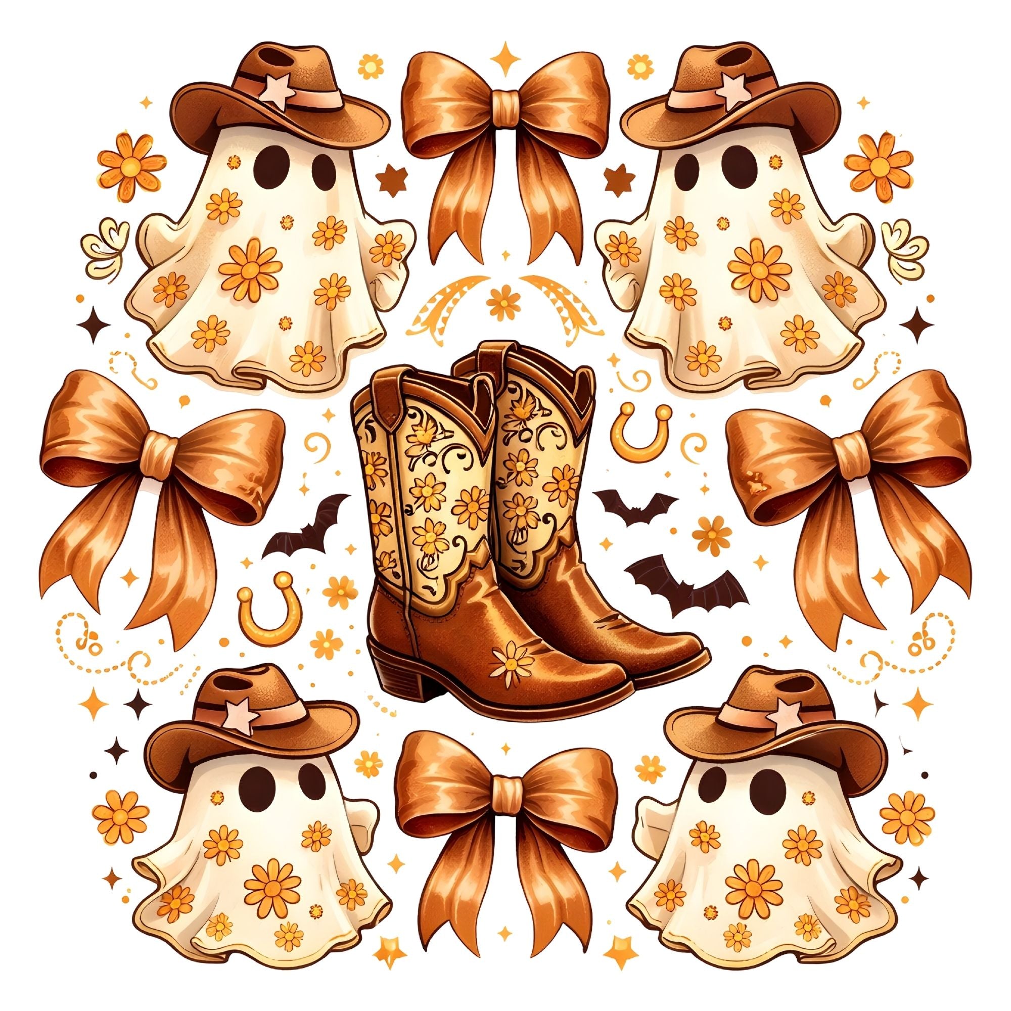 Contour Flowers Ghost and Bows