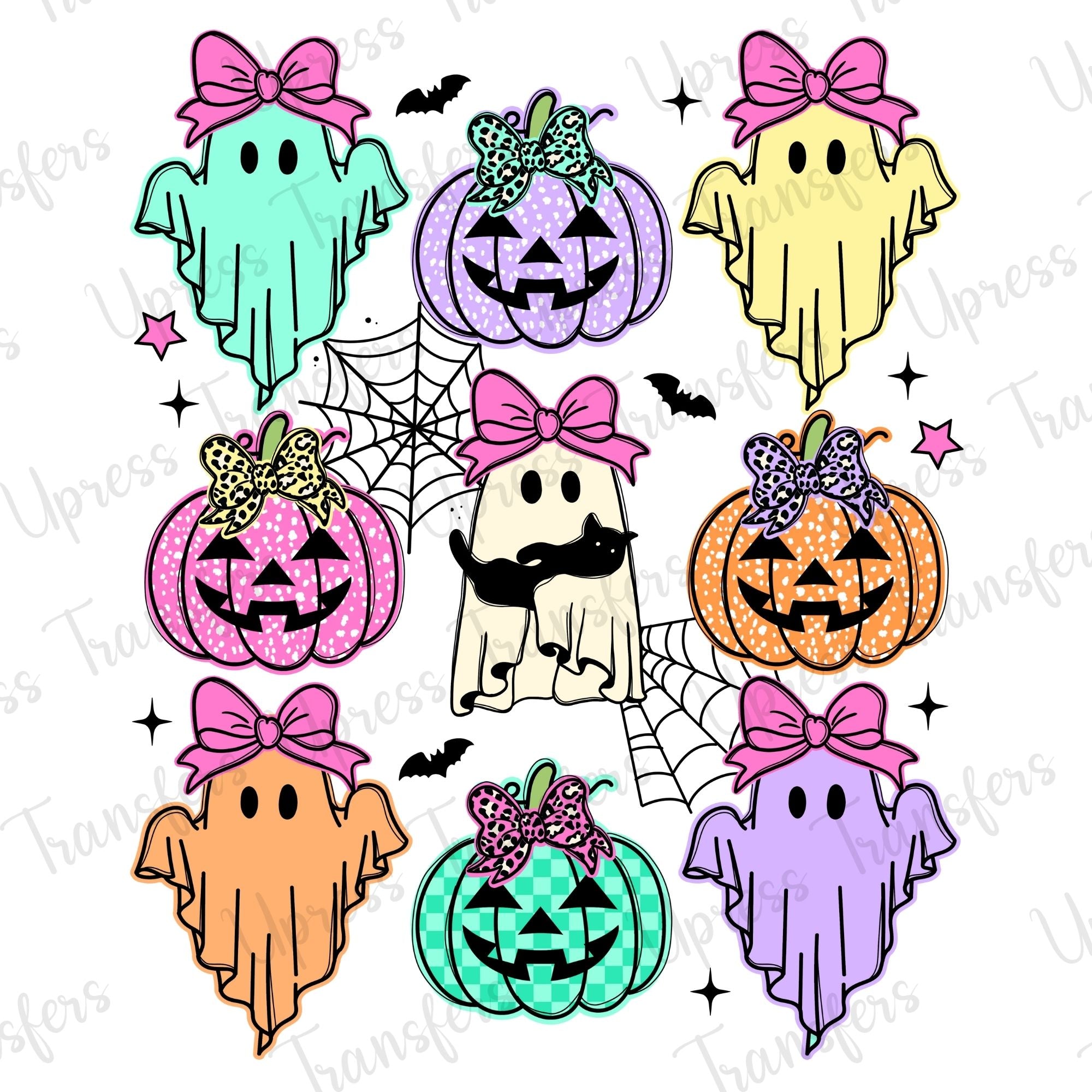 Cute Colored Ghosts and Pumpkins
