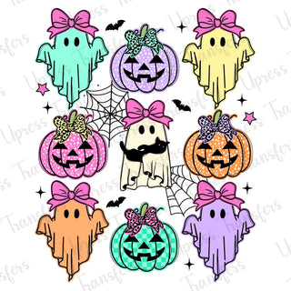 Cute Colored Ghosts and Pumpkins