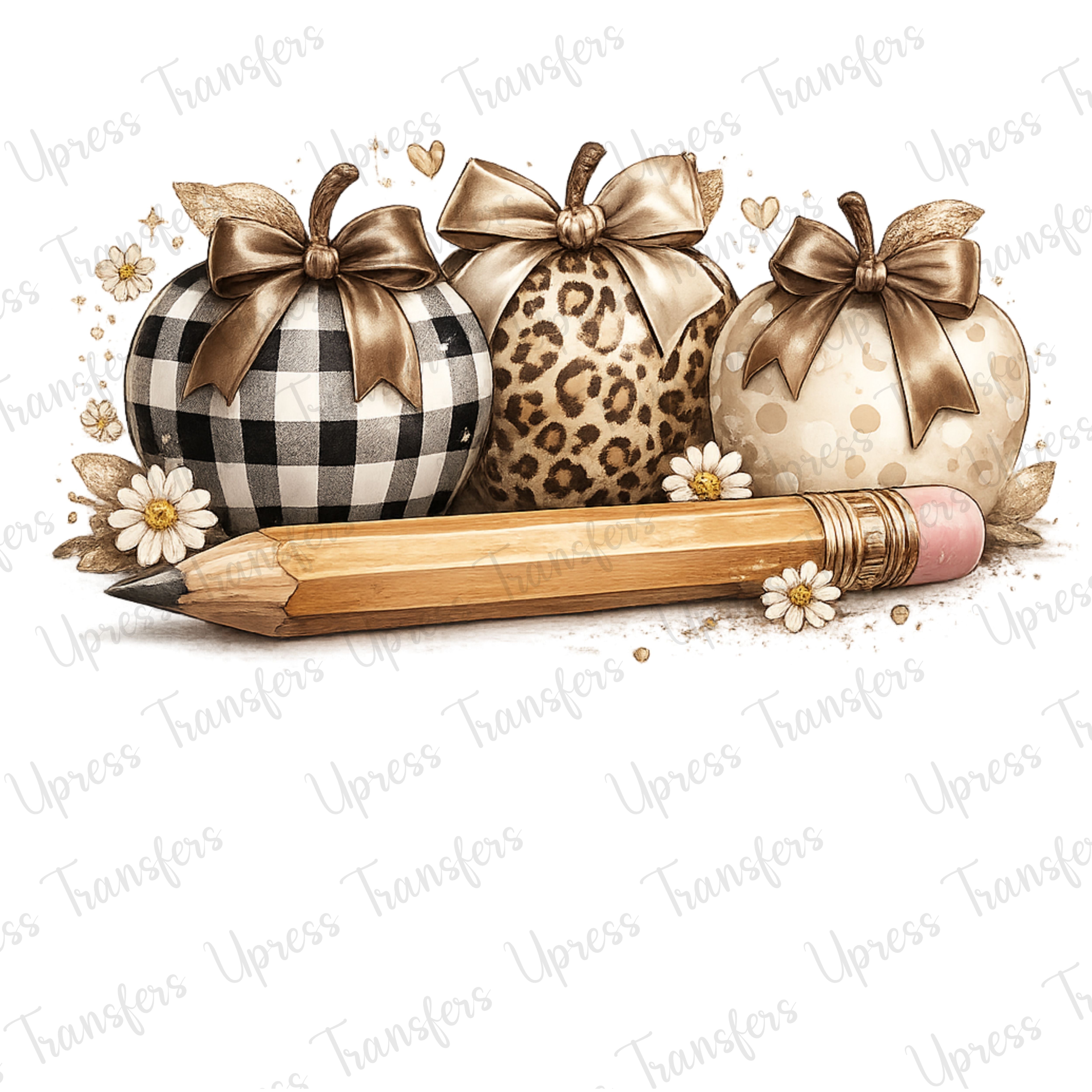 Cutesy Apple Gold bows and pencil