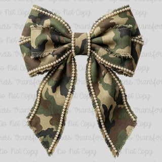 Distressed Camo Fabric Bow