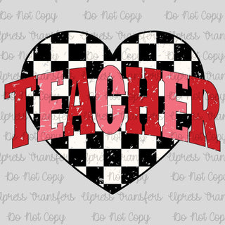 Distressed Checkered Teacher heart