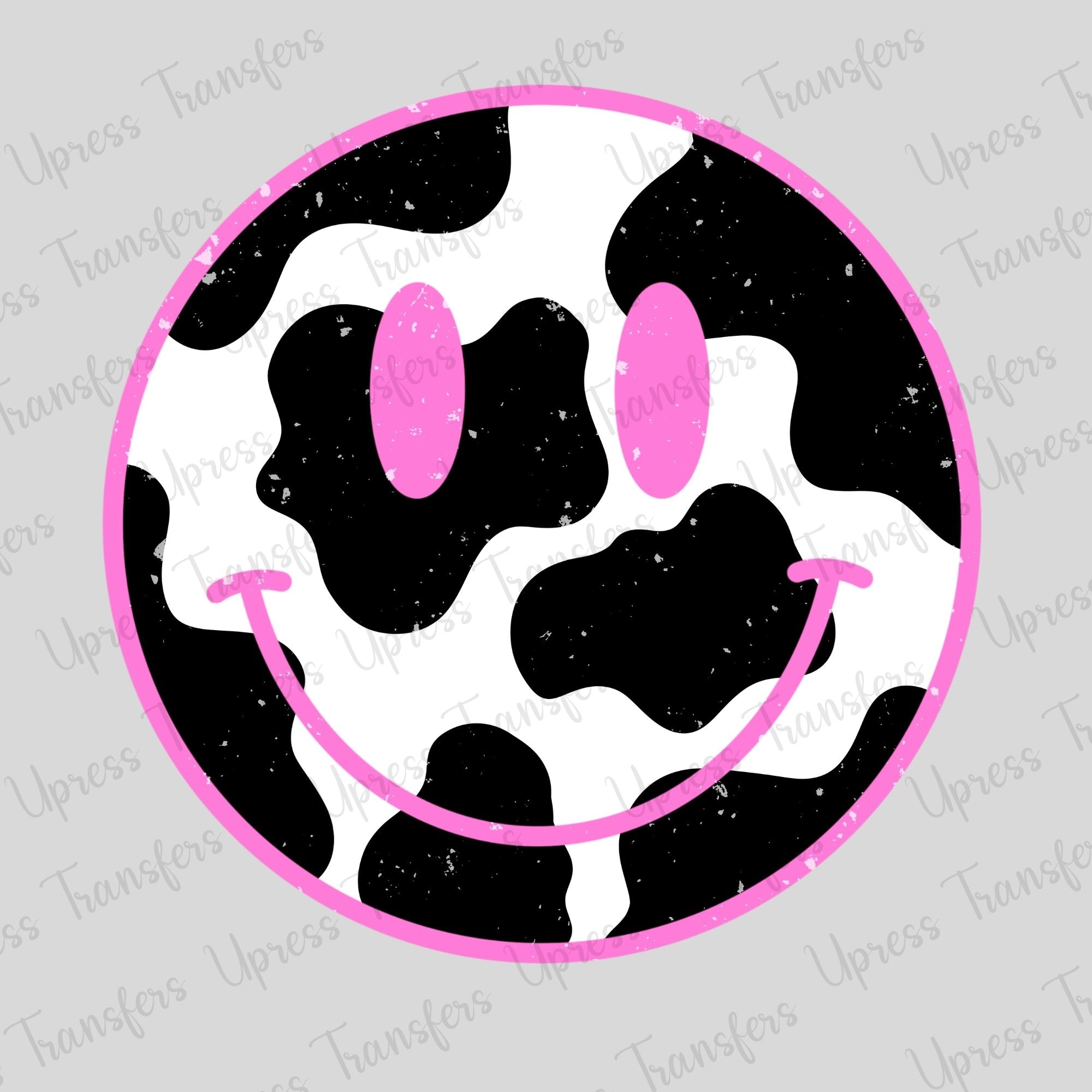 Distressed Cow Print Pink Smiley