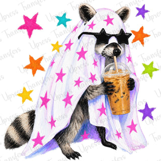 Distressed Neon Coffee Sippin Raccoon Ghost
