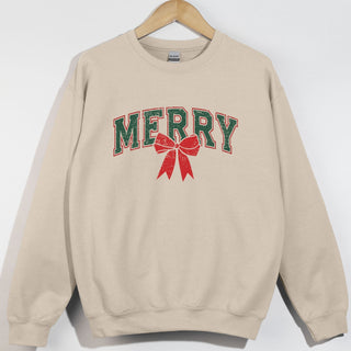 Distressed Red and Green Merry Red Bow