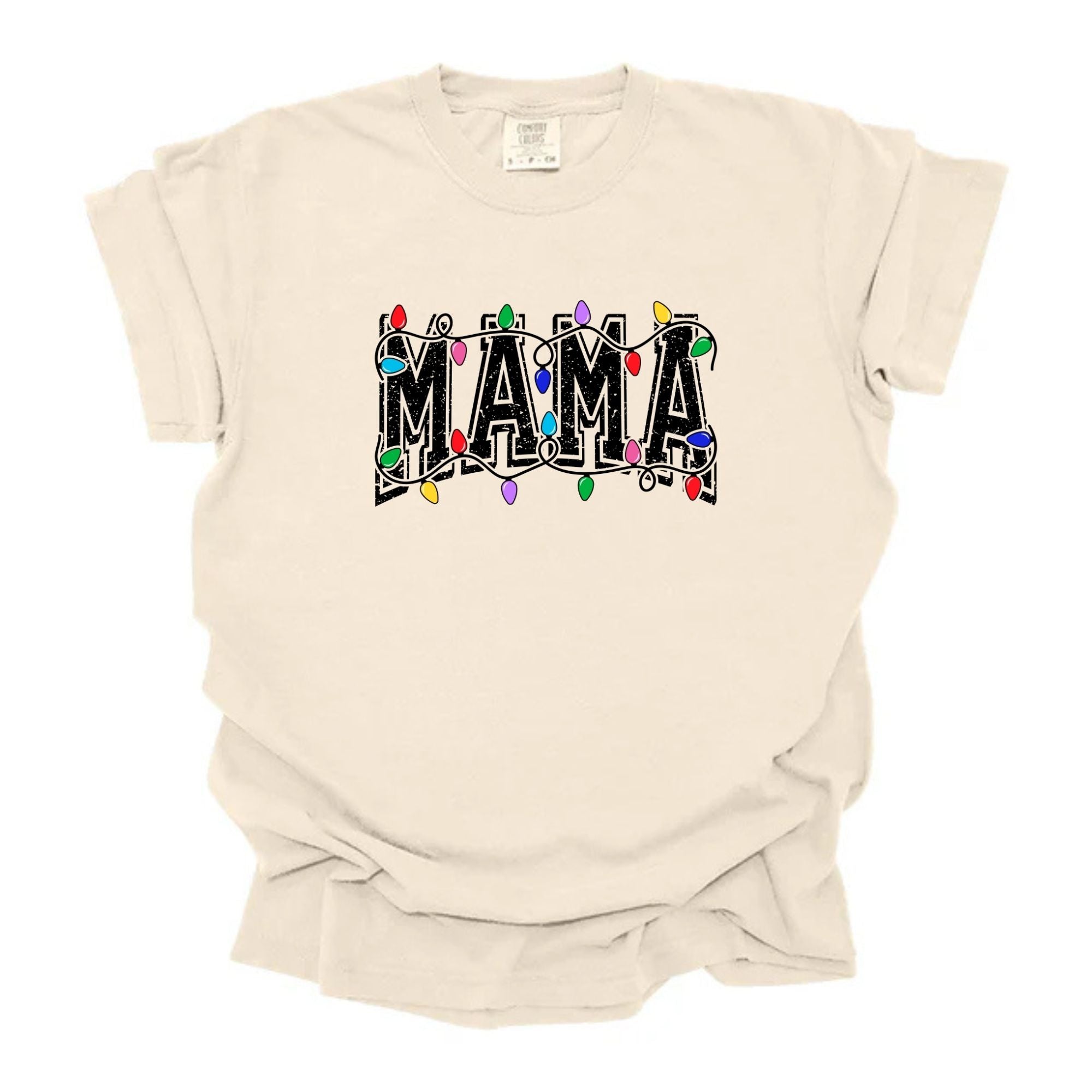 Distressed Varsity Mama Wrapped In Lights