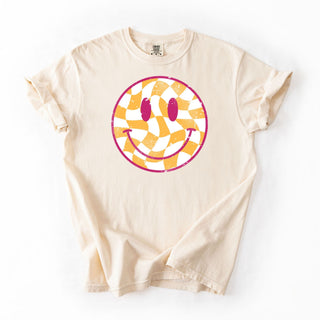 Distressed Yellow Groovy Checkered Smiley