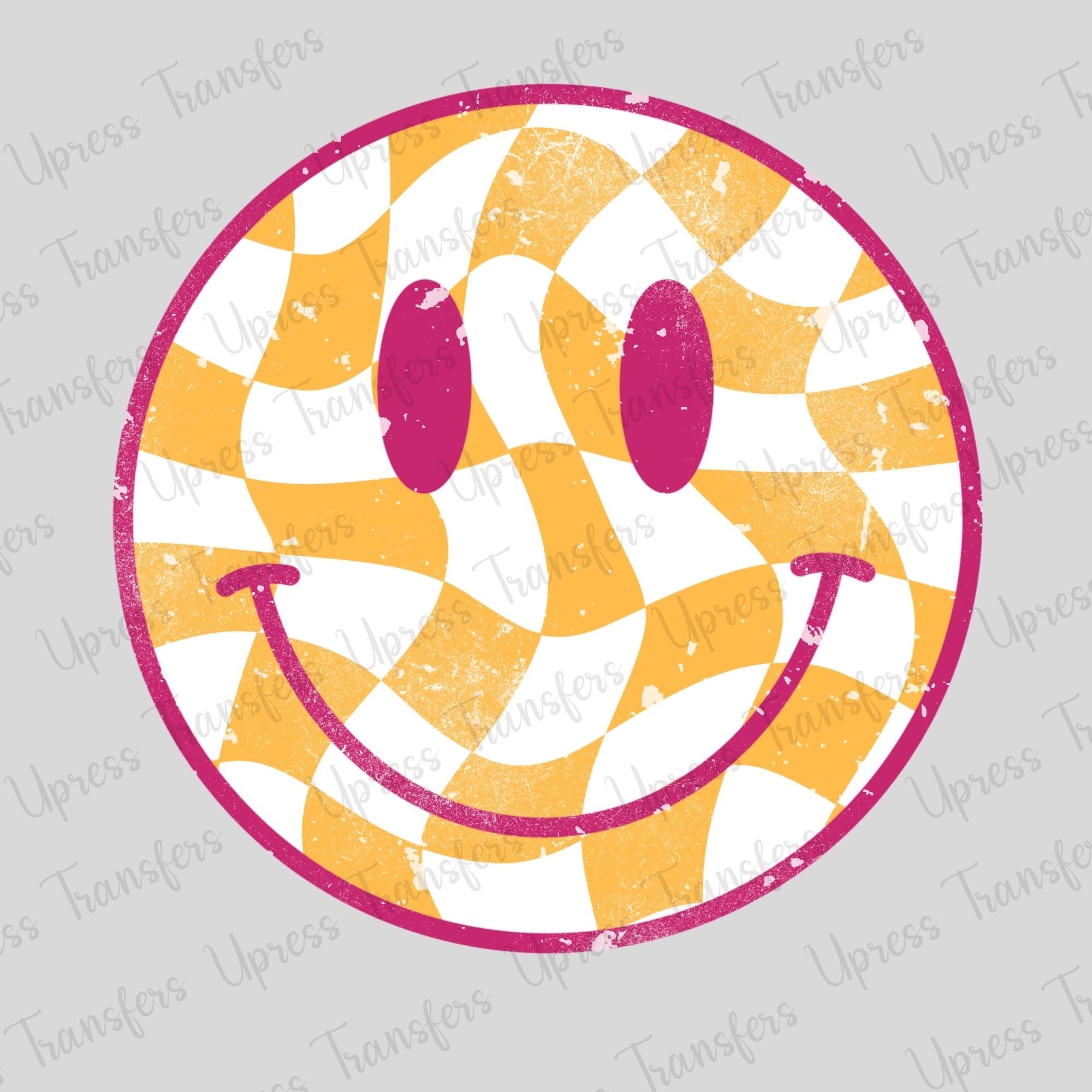 Distressed Yellow Groovy Checkered Smiley
