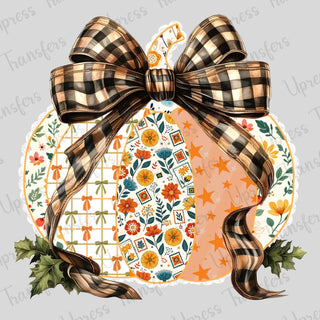 Fall Patterned Pumpkin With Checkered Bow