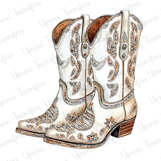 Faux Rhinestone Cream Boots