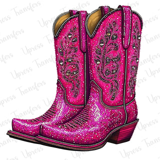 Faux Rhinestone Hot Pink Boots