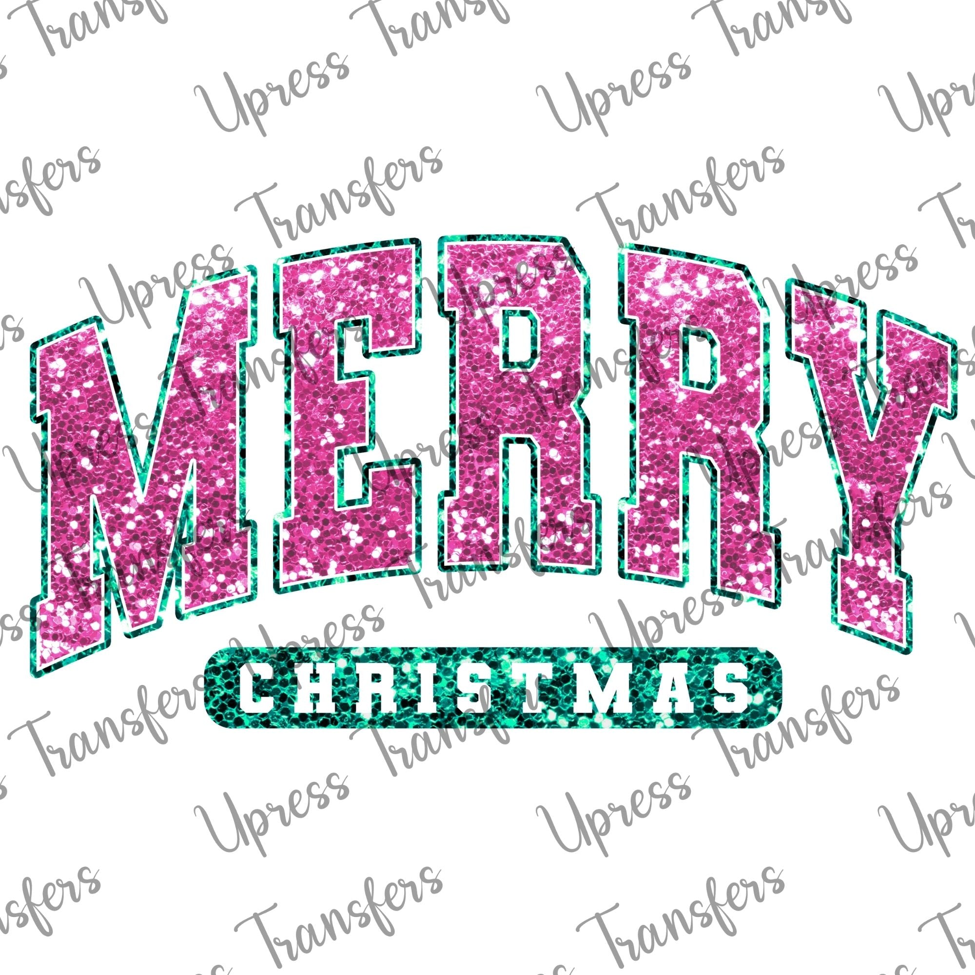 Faux Sequins Merry Christmas Pink and Green