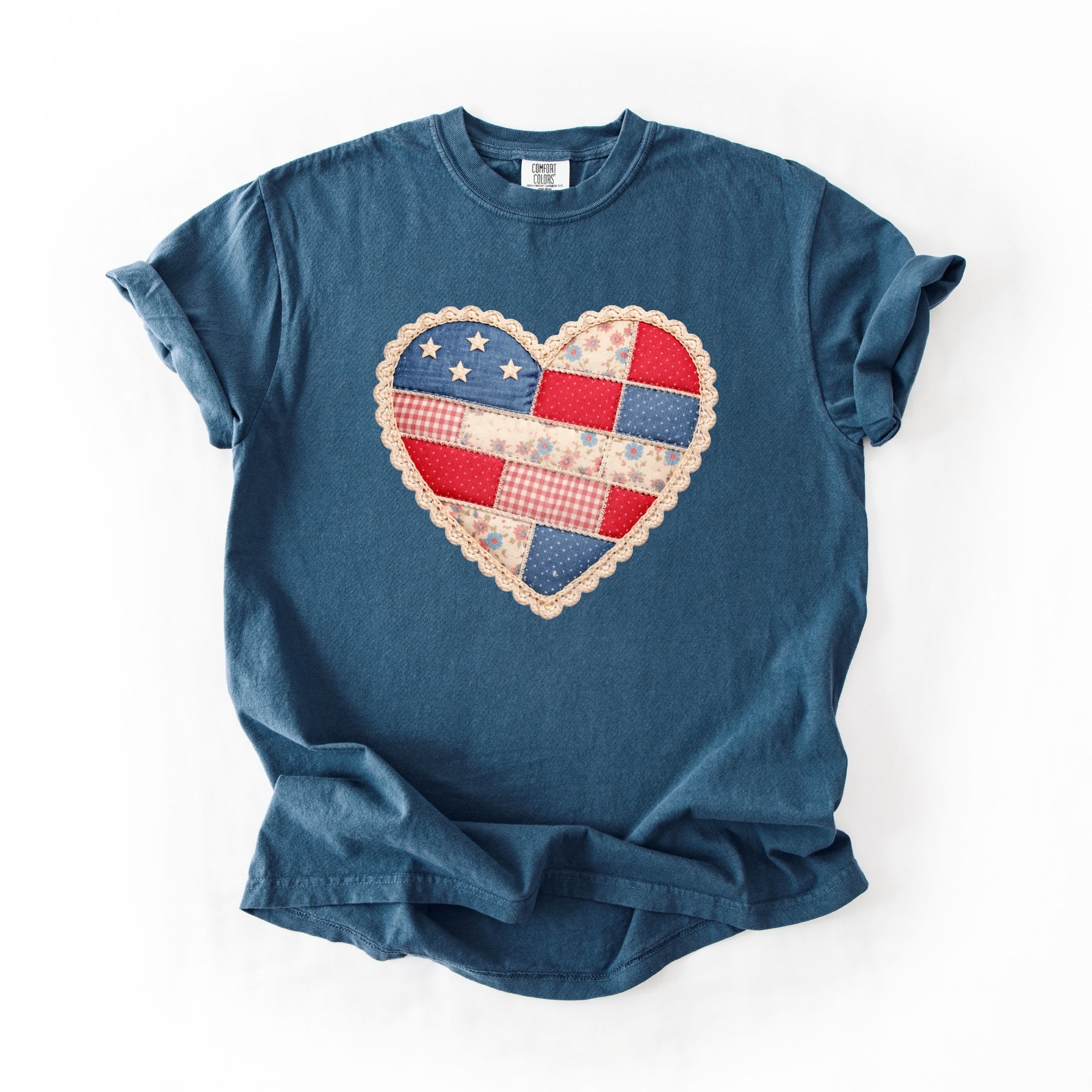 Faux Stitched America Heart