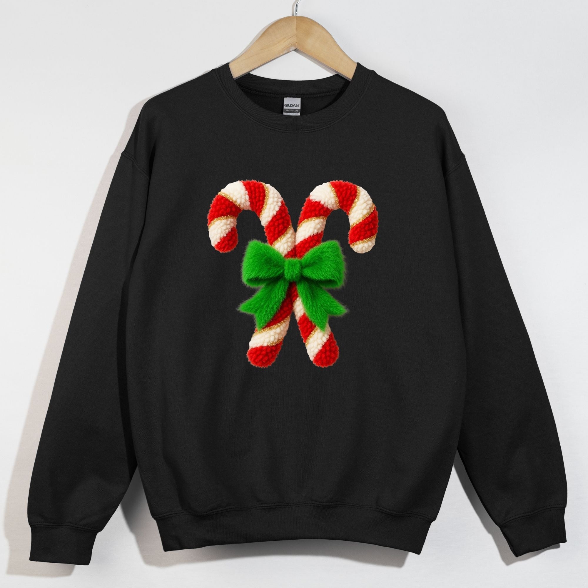 Faux Yarn Candy Canes Green Bow