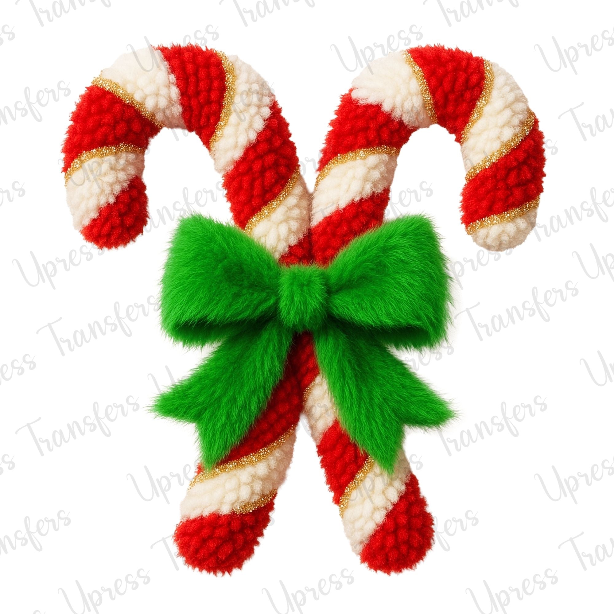 Faux Yarn Candy Canes Green Bow
