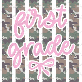 First Grade Camo Stripes Bow