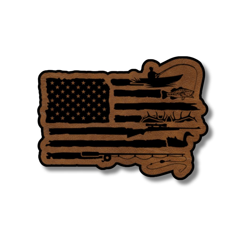 Fishing And Hunting Flag Leatherette Patch