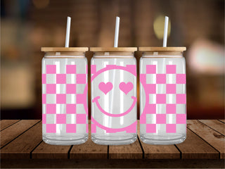 Pink Checkered Smiley 16 oz UV Wrap