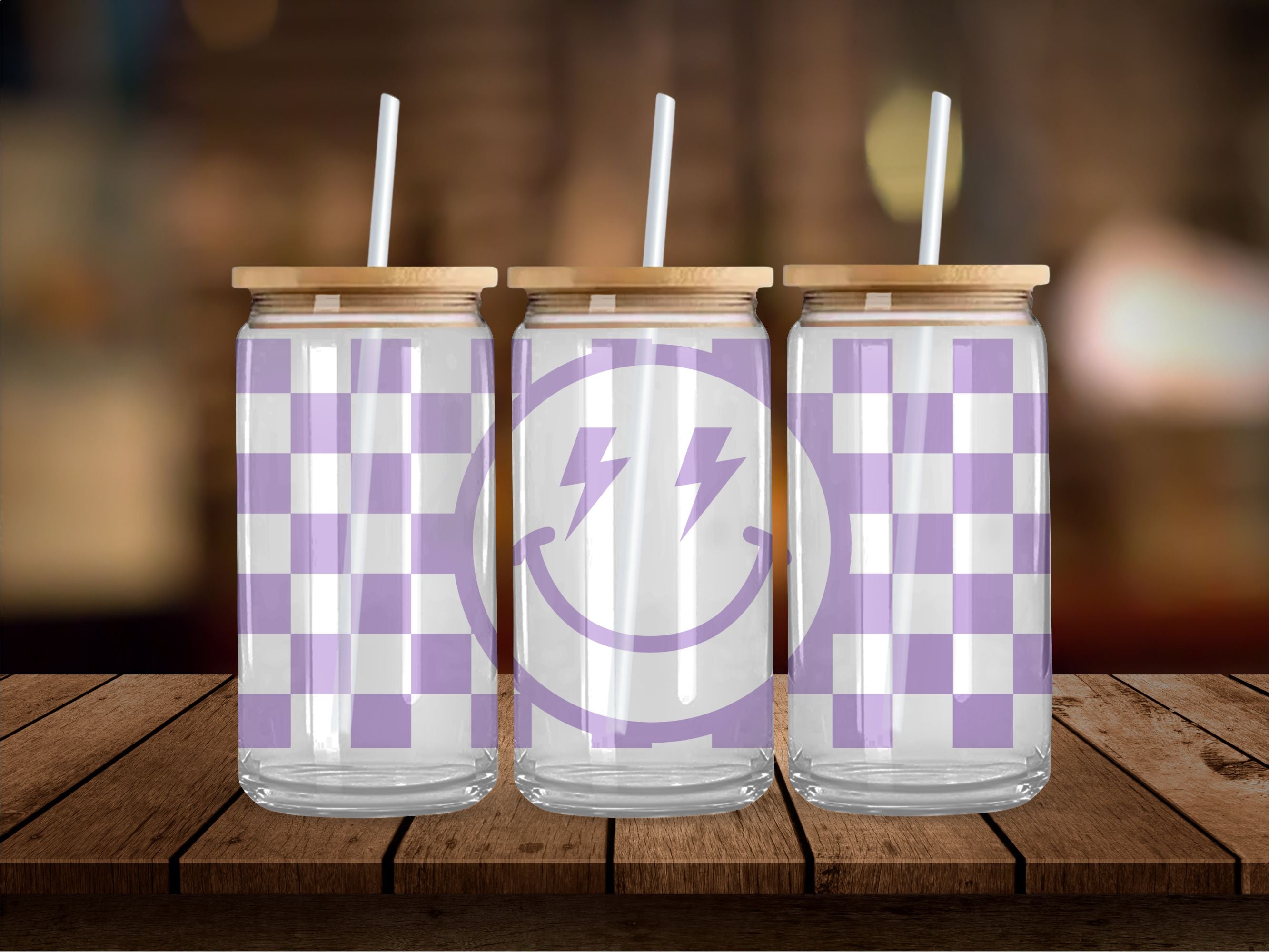 Purple Checkered Smiley 16 oz UV Wrap