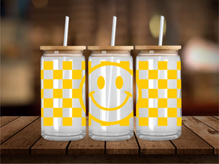 Yellow Checkered Smiley 16 oz UV Wrap