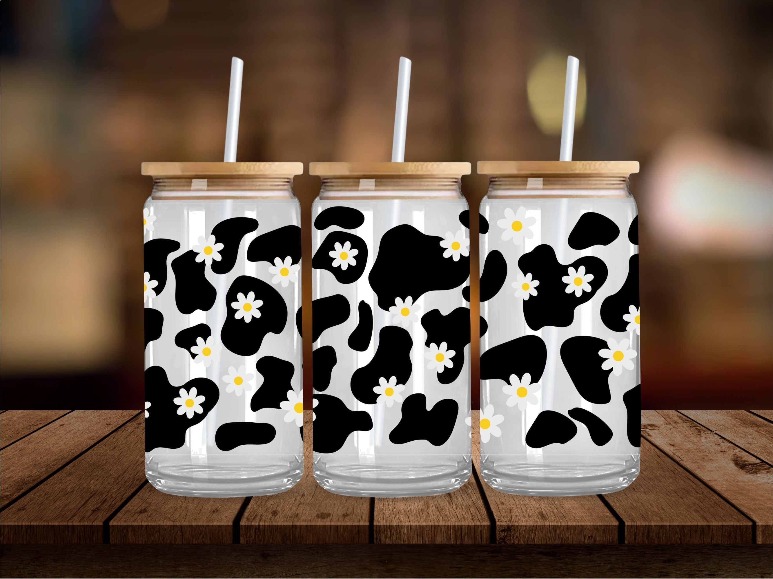 Daisy Cow print 16 oz UV Wrap
