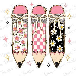 Floral and Plaid Trio Pencil Pink