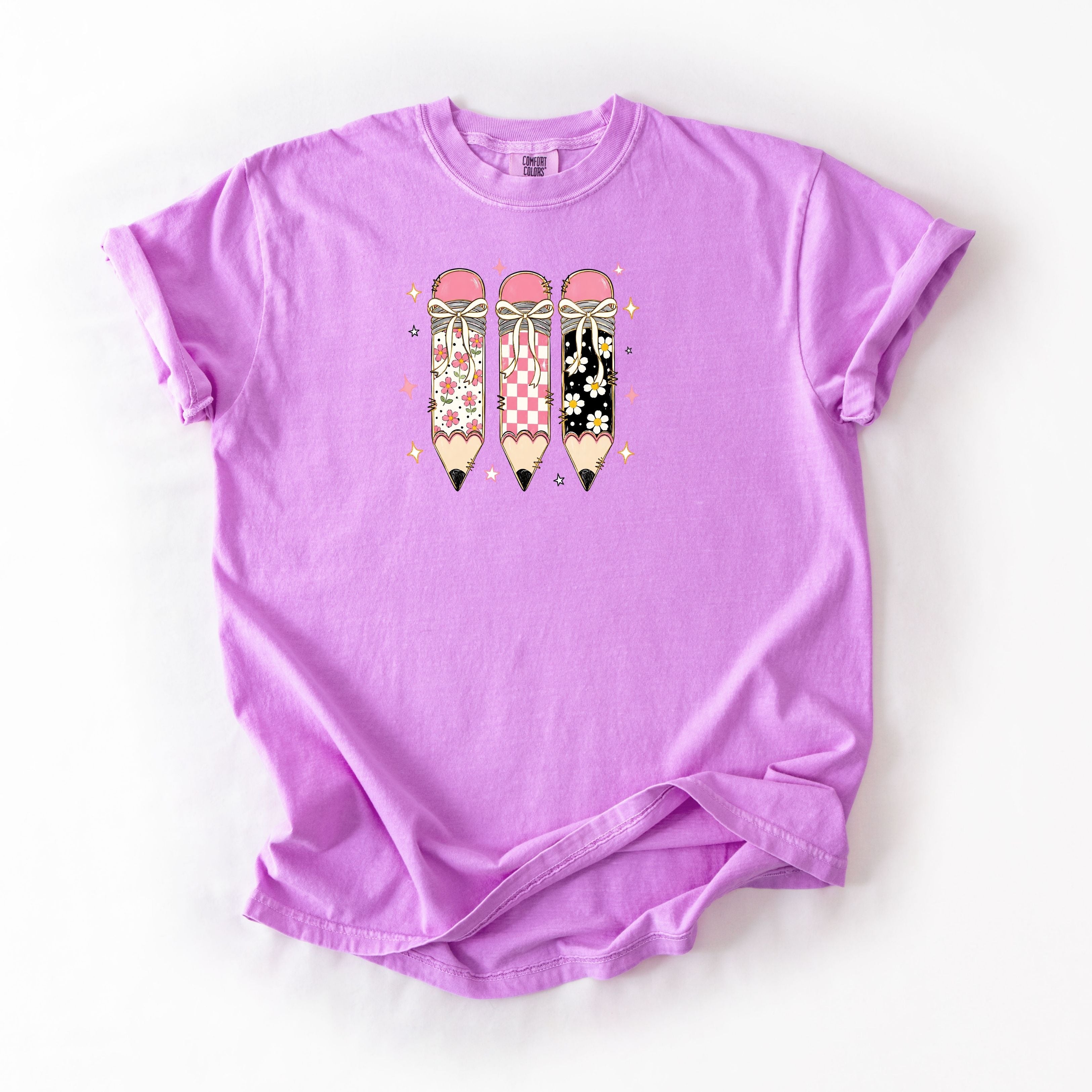 Floral and Plaid Trio Pencil Pink