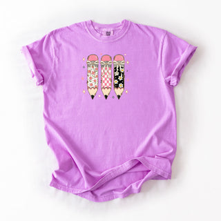 Floral and Plaid Trio Pencil Pink