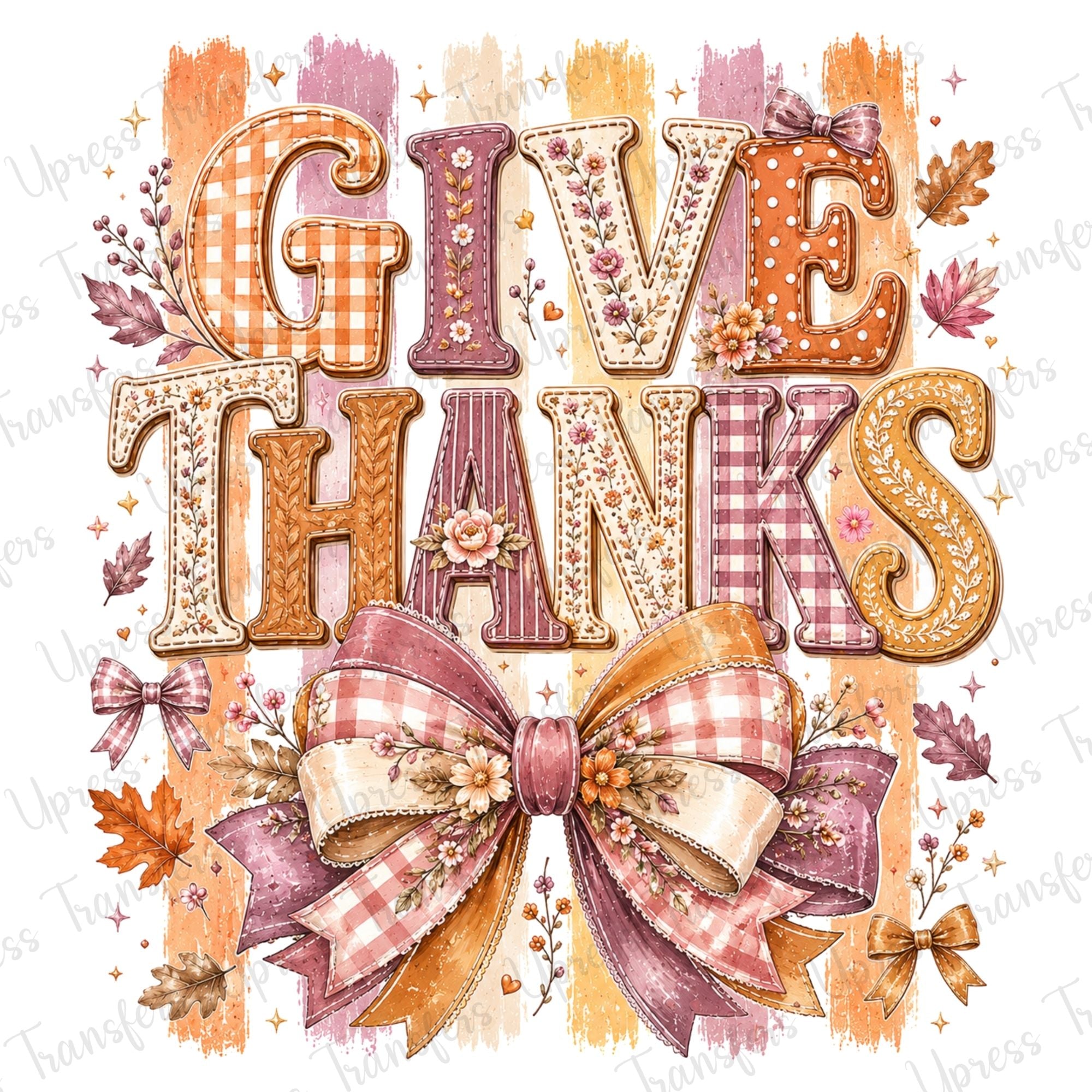 Floral Give Thanks Plaid Bow