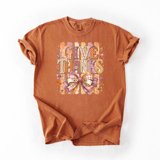 Floral Give Thanks Plaid Bow