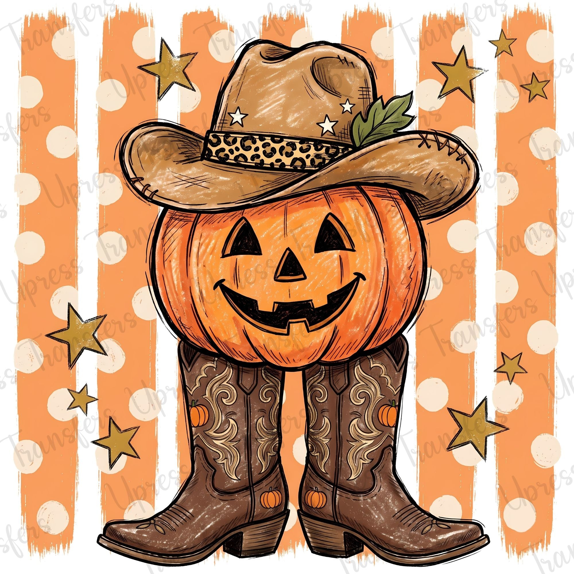 Funny Pumpkin In Boots Stripes