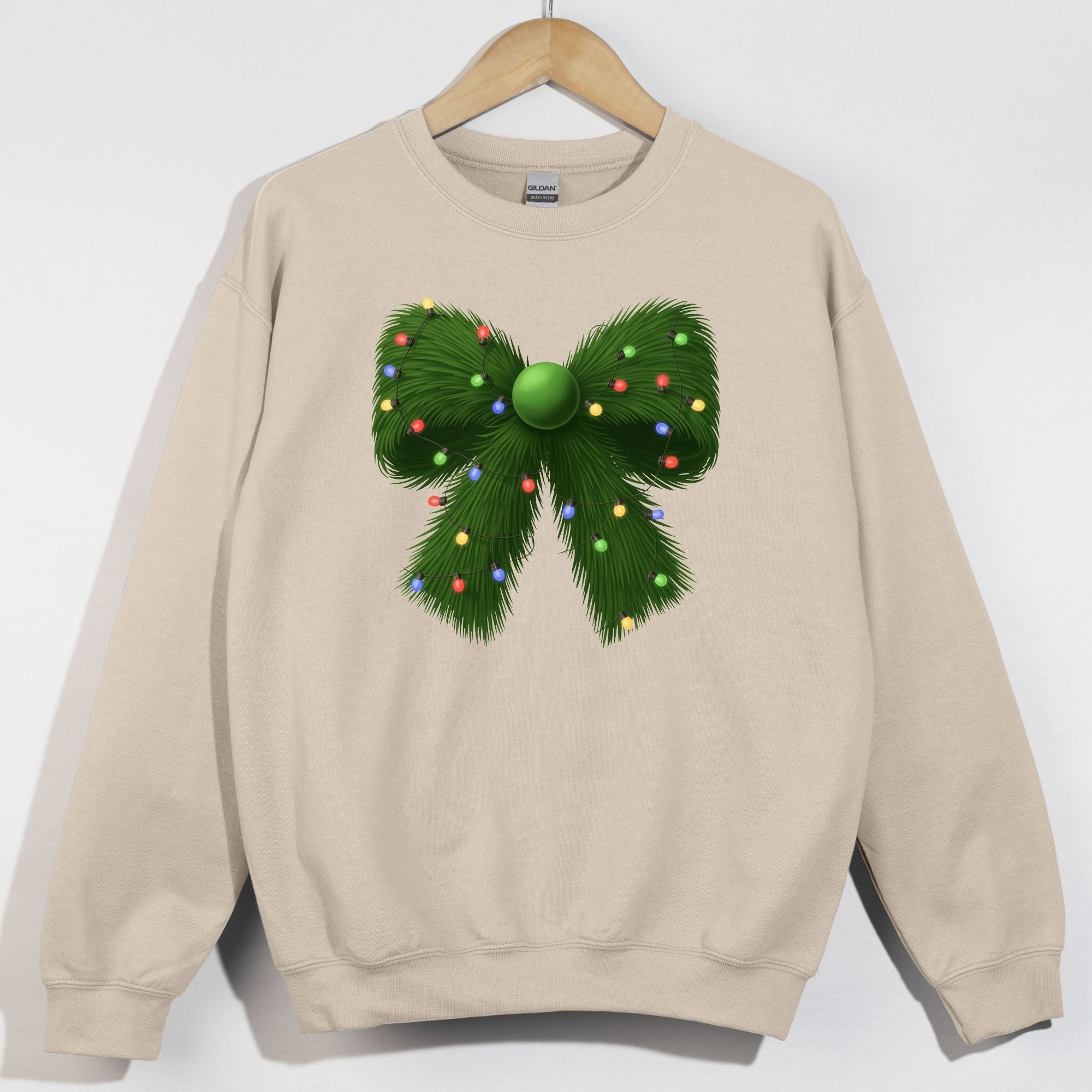 Fluffy Green Bow with Lights