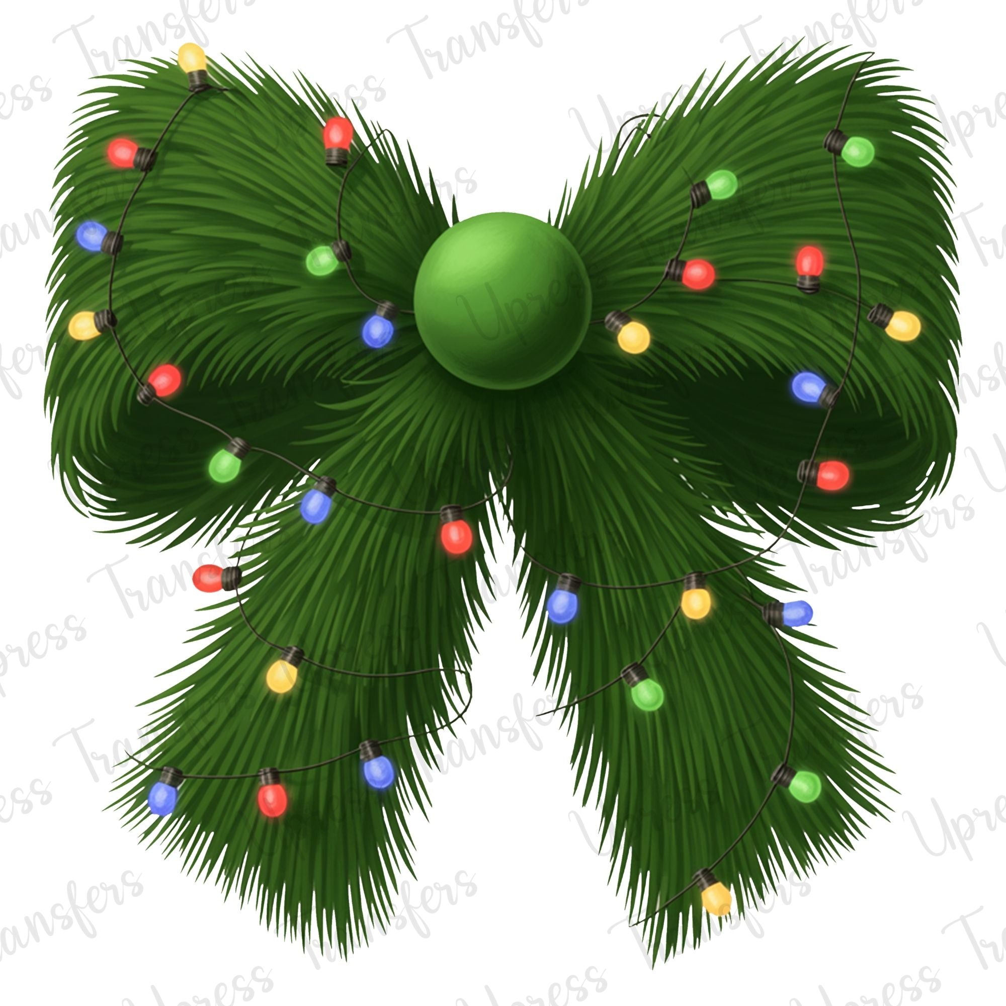 Fluffy Green Bow with Lights