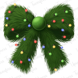 Fluffy Green Bow with Lights