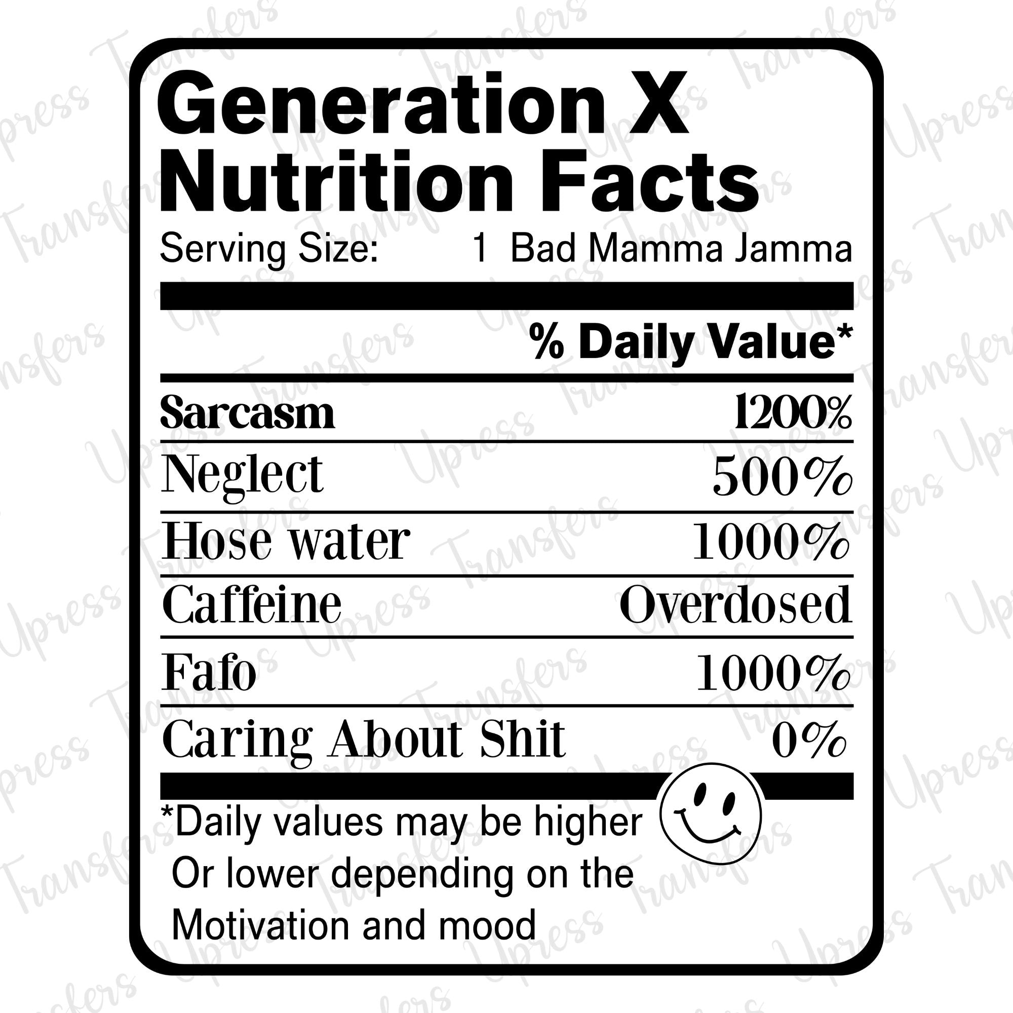 Gen X Nutrition Facts