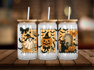Ghost Pumpkin Cat Frilly Frames 16 Oz Wrap