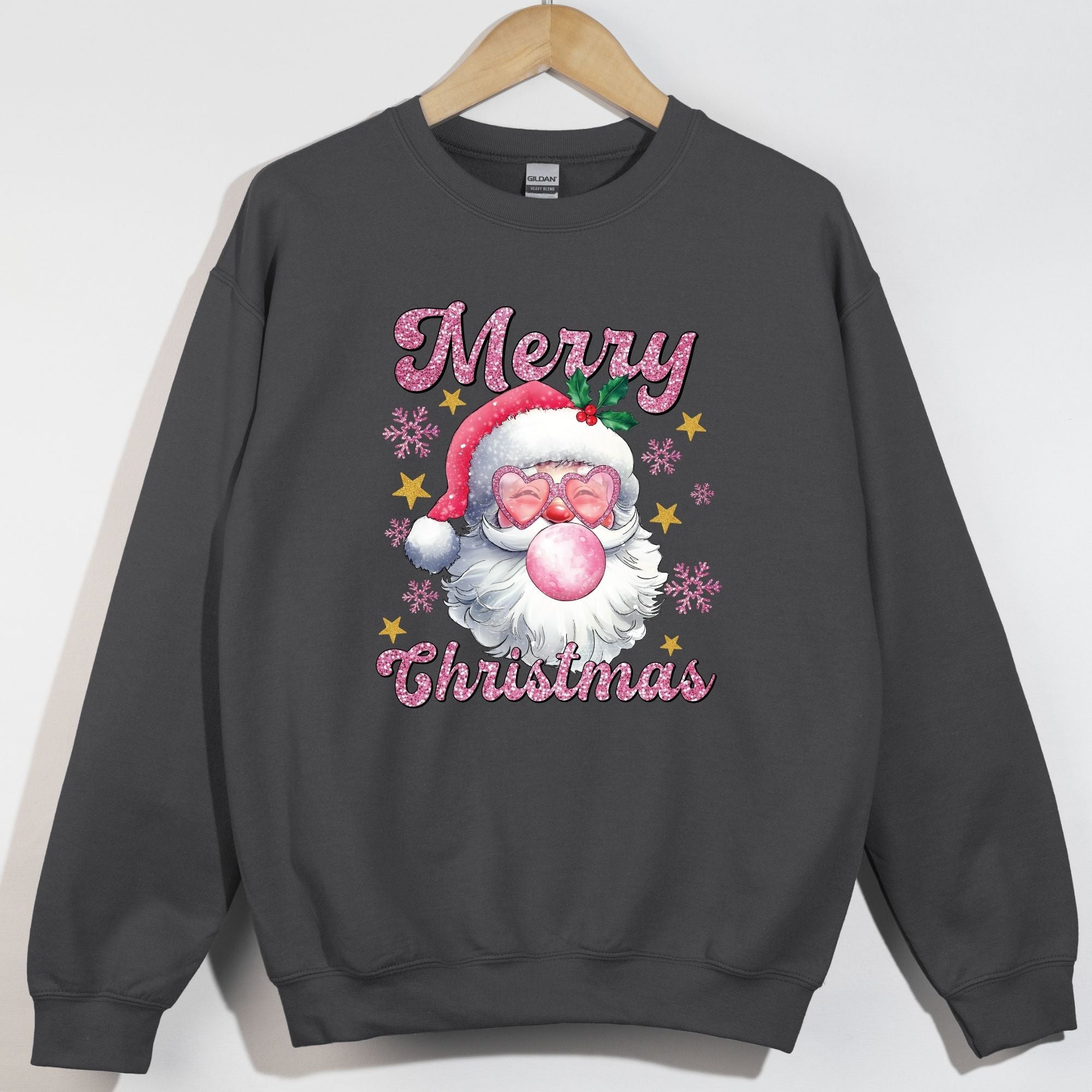 Glitter Pink Merry Christmas Santa